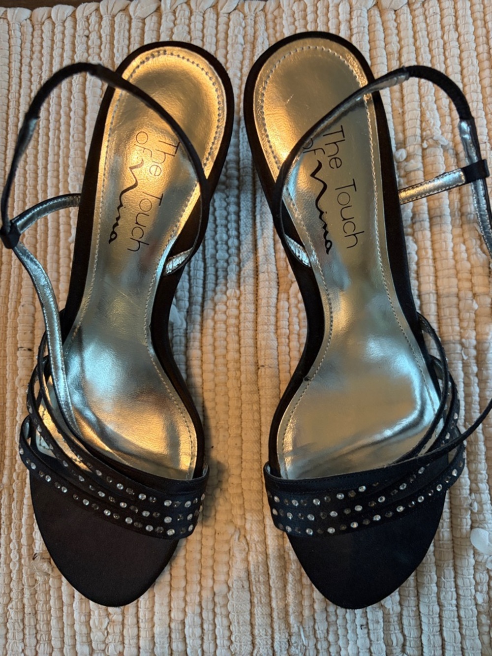 Black Crystal Strappy Slingback Heels